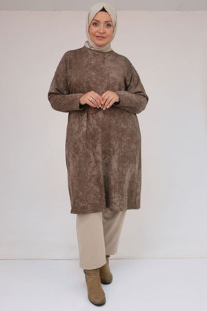 58153 Büyük Beden Basic Batik Modal Tunik - Batik Vizon