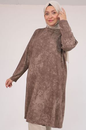 58153 Büyük Beden Basic Batik Modal Tunik - Batik Vizon