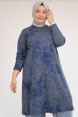 58153 Büyük Beden Basic Batik Modal Tunik - Batik İndigo