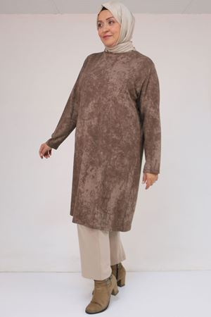 58153 Büyük Beden Basic Batik Modal Tunik - Batik Vizon