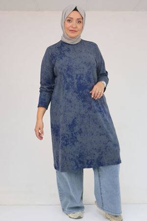 58153 Büyük Beden Basic Batik Modal Tunik - Batik İndigo