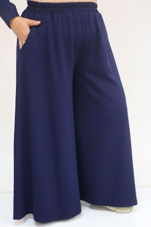 57055 Büyük Beden Gömleği Düğmeli Pantolonlu Modal Takım - İndigo