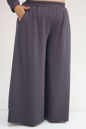 57055 Büyük Beden Gömleği Düğmeli Pantolonlu Modal Takım - Antrasit