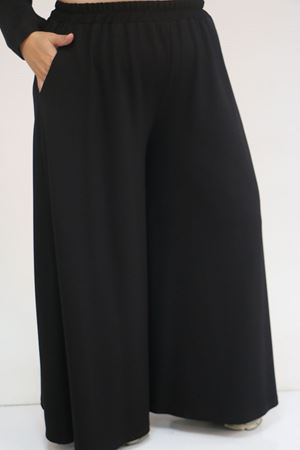 57055 Büyük Beden Gömleği Düğmeli Pantolonlu Modal Takım - Siyah