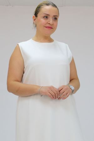 42050 Büyük Beden Modal Kolsuz Elbise - Ekru