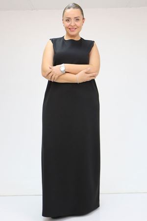 42050 Büyük Beden ModalKolsuz Elbise - Siyah