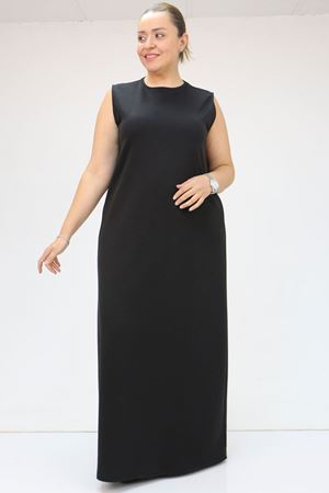 42050 Büyük Beden ModalKolsuz Elbise - Siyah