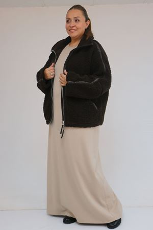 42050 Büyük Beden Modal Kolsuz Elbise - Bej