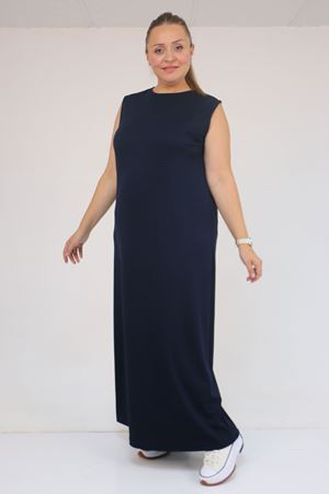 42050 Büyük Beden Modal Kolsuz Elbise - Lacivert