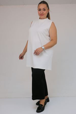 58509 Büyük Beden Uzun Modal İçlik - Ekru