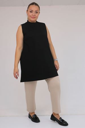 58509 Büyük Beden Uzun Modal İçlik - Siyah