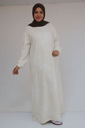 52030 Büyük Beden Kolu Lastikli Modal Elbise - Batik Ekru