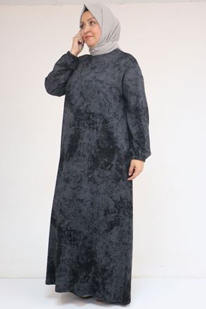 52030 Büyük Beden Kolu Lastikli Modal Elbise - Batik Siyah