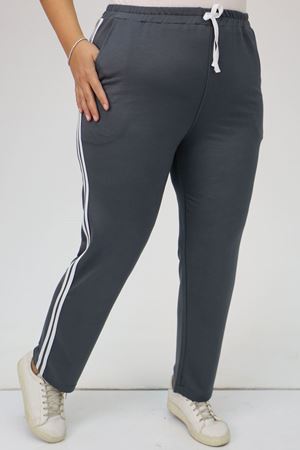 59505-1  Büyük Beden Yüksek Bel Lastikli  İki İplik Eşofman Altı - Antrasit