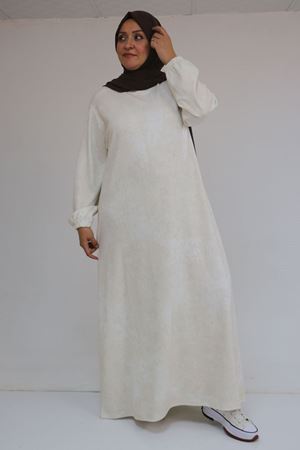 52030 Büyük Beden Kolu Lastikli Modal Elbise - Batik Ekru