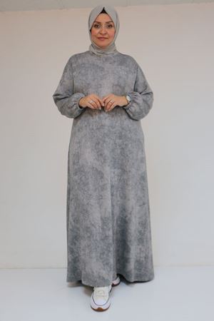 52030 Büyük Beden Kolu Lastikli Modal Elbise - Batik Gri