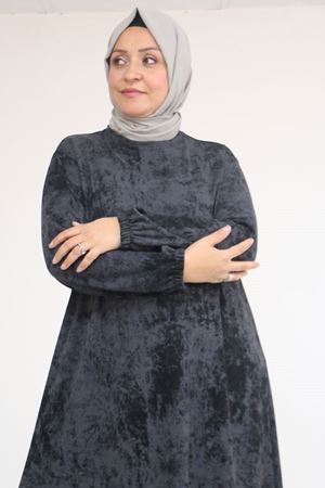 52030 Büyük Beden Kolu Lastikli Modal Elbise - Batik Siyah