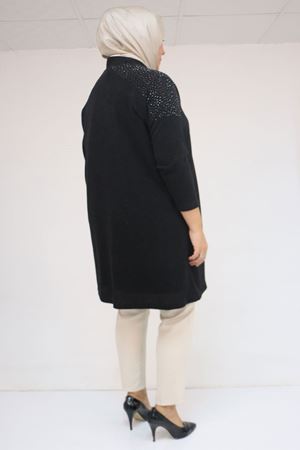 53047 Büyük Beden Omzu Taş Detaylı Mir Ceket - Siyah