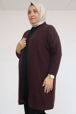 53047 Büyük Beden Omzu Taş Detaylı Mir Ceket - Mürdüm