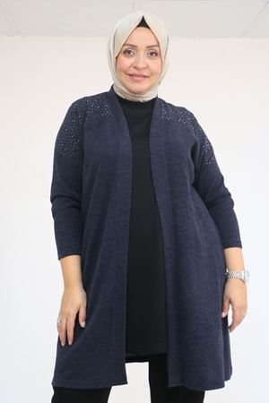 53047 Büyük Beden Omzu Taş Detaylı Mir Ceket - Lacivert