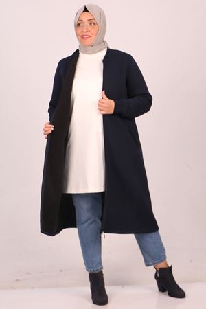 33096 Büyük Beden Fermuarlı Üç İplik  Kap - Lacivert