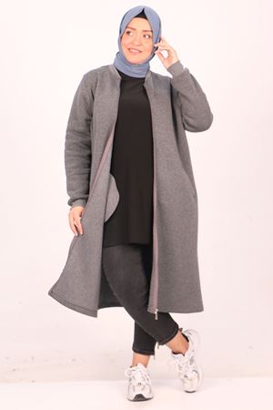 33096 Büyük Beden Fermuarlı Üç İplik  Kap - Antrasit