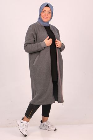 33096 Büyük Beden Fermuarlı Üç İplik  Kap - Antrasit