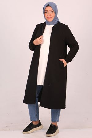 33096 Büyük Beden Fermuarlı Üç İplik  Kap - Siyah