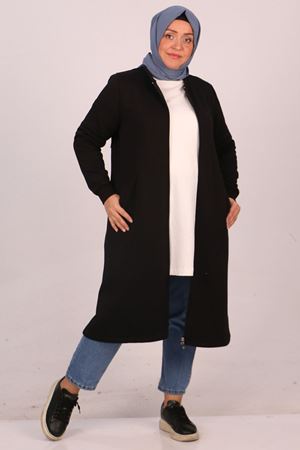 33096 Büyük Beden Fermuarlı Üç İplik  Kap - Siyah