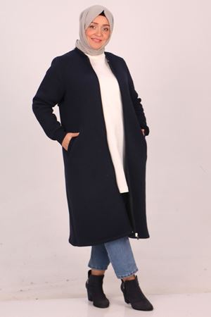 33096 Büyük Beden Fermuarlı Üç İplik  Kap - Lacivert