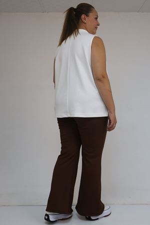 59506 Büyük Beden Paçası Yırtmaçlı İspanyol Paça Tayt Pantolon - Kahve