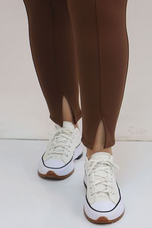 59507 Büyük Beden Önü Yırtmaçlı İçi Şardonlu Tayt - Kahve