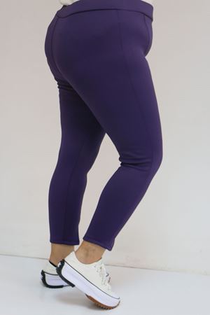 59507 Büyük Beden Önü Yırtmaçlı İçi Şardonlu Tayt - Mor