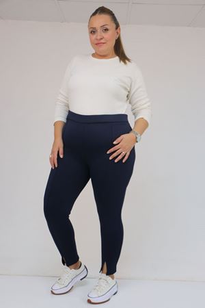 59507 Büyük Beden Önü Yırtmaçlı İçi Şardonlu Tayt - Lacivert