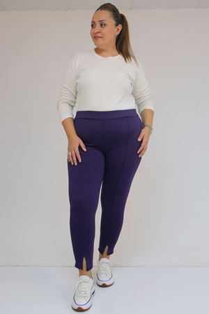 59507 Büyük Beden Önü Yırtmaçlı İçi Şardonlu Tayt - Mor