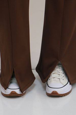 59506 Büyük Beden Paçası Yırtmaçlı İspanyol Paça Tayt Pantolon - Kahve