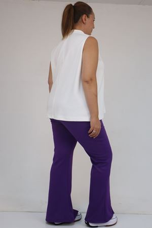 59506 Büyük Beden Paçası Yırtmaçlı İspanyol Paça Tayt Pantolon - Mor