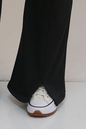 59506 Büyük Beden Paçası Yırtmaçlı İspanyol Paça Tayt Pantolon - Siyah