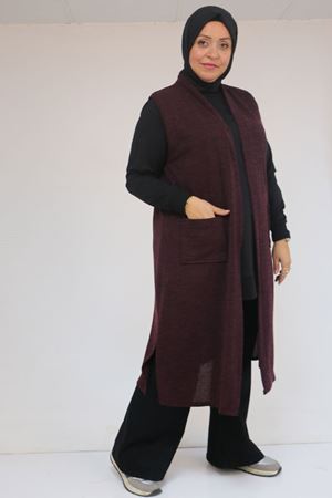 54012 Büyük Beden Cepli Giy-Çık Mir Yelek - Mürdüm