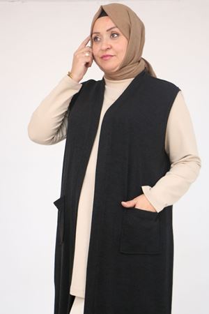54012 Büyük Beden Cepli Giy-Çık Mir Yelek - Siyah