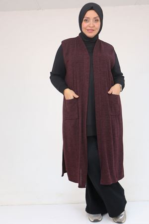 54012 Büyük Beden Cepli Giy-Çık Mir Yelek - Mürdüm