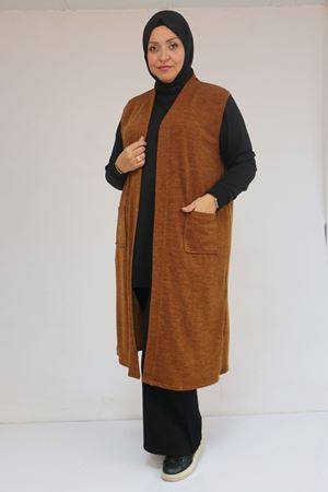 54012 Büyük Beden Cepli Giy-Çık Mir Yelek - Taba