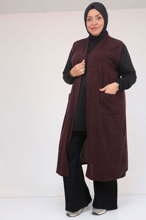 54012 Büyük Beden Cepli Giy-Çık Mir Yelek - Mürdüm