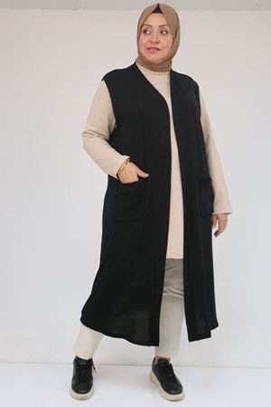 54012 Büyük Beden Cepli Giy-Çık Mir Yelek - Siyah