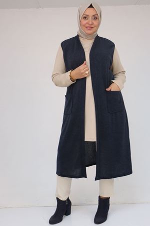 54012 Büyük Beden Cepli Giy-Çık Mir Yelek - Lacivert