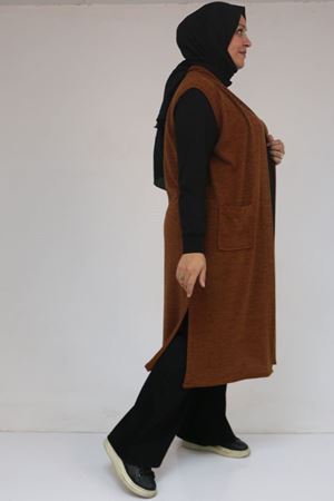 54012 Büyük Beden Cepli Giy-Çık Mir Yelek - Taba