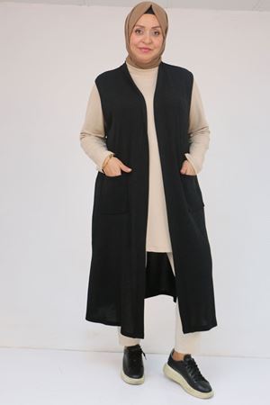 54012 Büyük Beden Cepli Giy-Çık Mir Yelek - Siyah