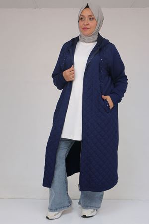 53041 Büyük Beden Modal - Kapitone Kombinli Kap - İndigo