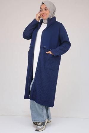 53039 Büyük Beden  Kapitone - Modal Kombinli Trençkot - İndigo