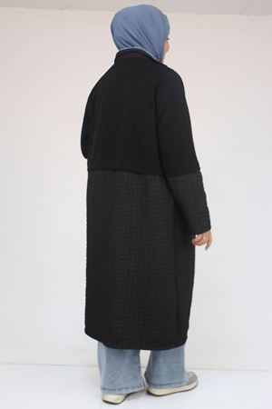 53039 Büyük Beden  Kapitone - Modal Kombinli Trençkot - Siyah